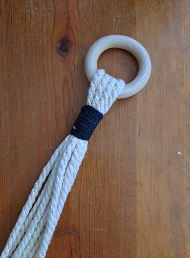 White w/ Black Accents Macrame Hanger For 6 Inch Container