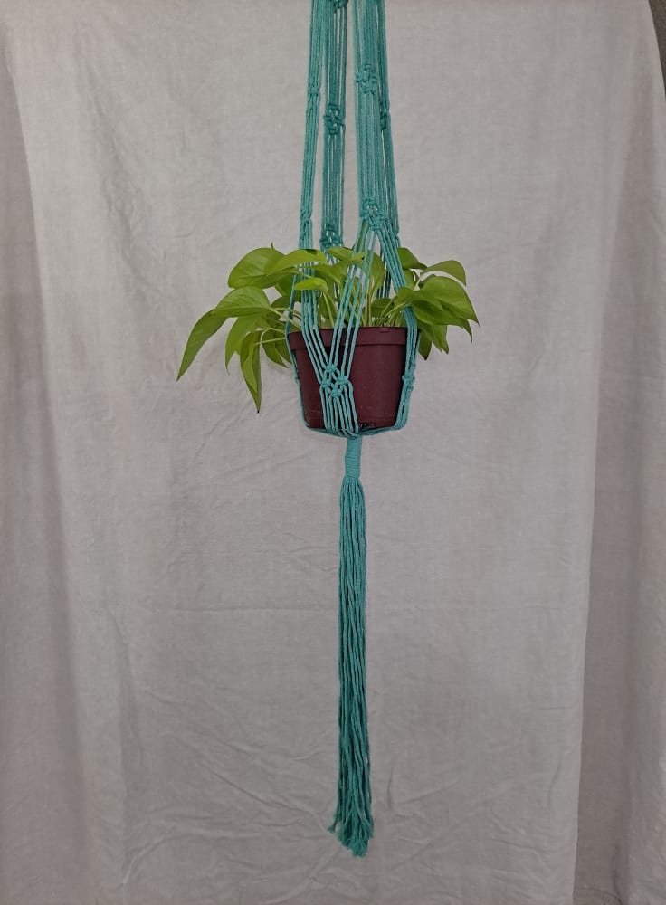 Teal Macrame Hanger For 6 Inch Container